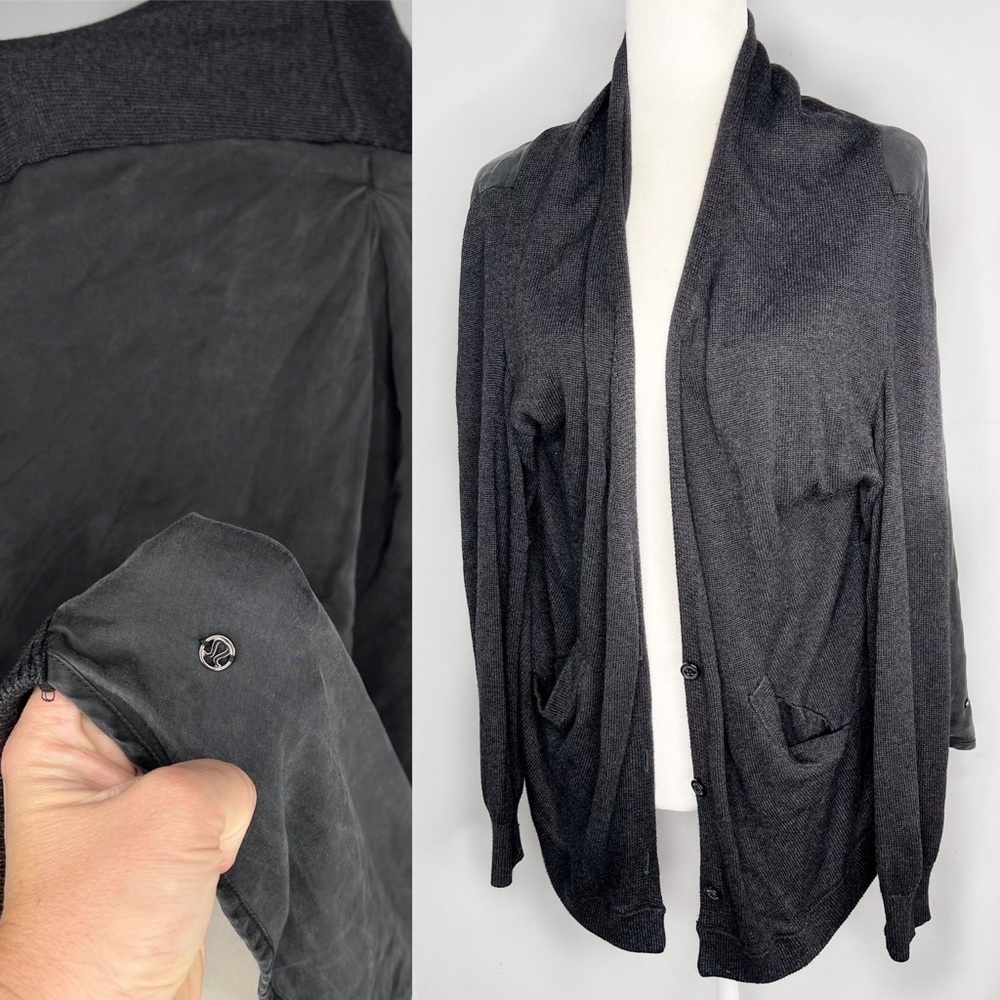 Lululemon Knit Button Down Cardigan Sweater Black Gray 10